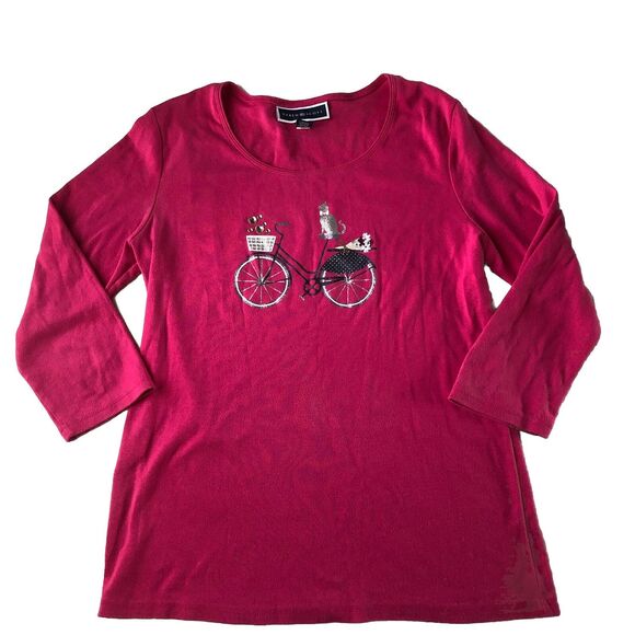 Karen Scott Women’s 3/4 Sleeve Pink Tee Embellished Size Small - Picture 2 of 13